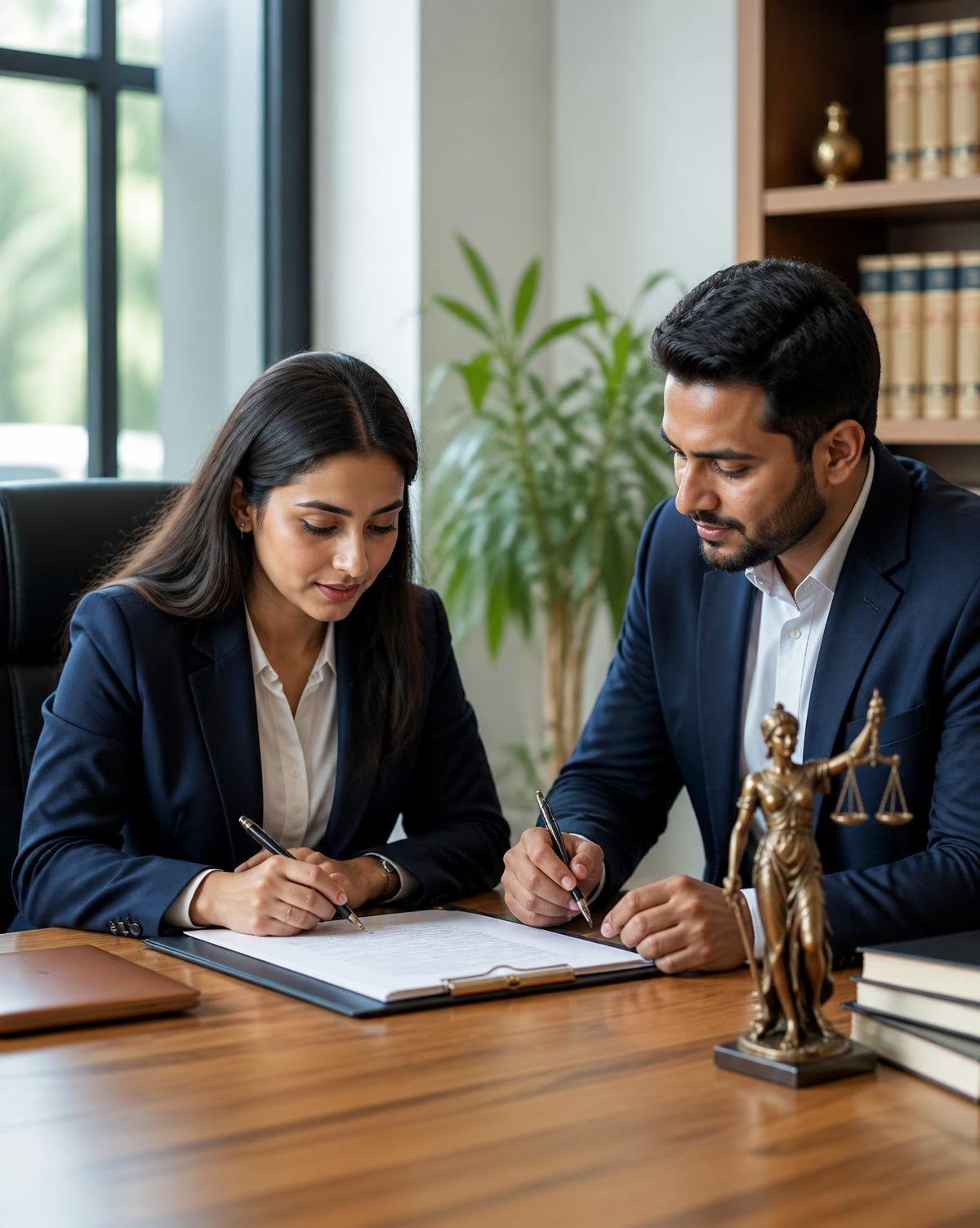 Legal professionals reviewing documents together